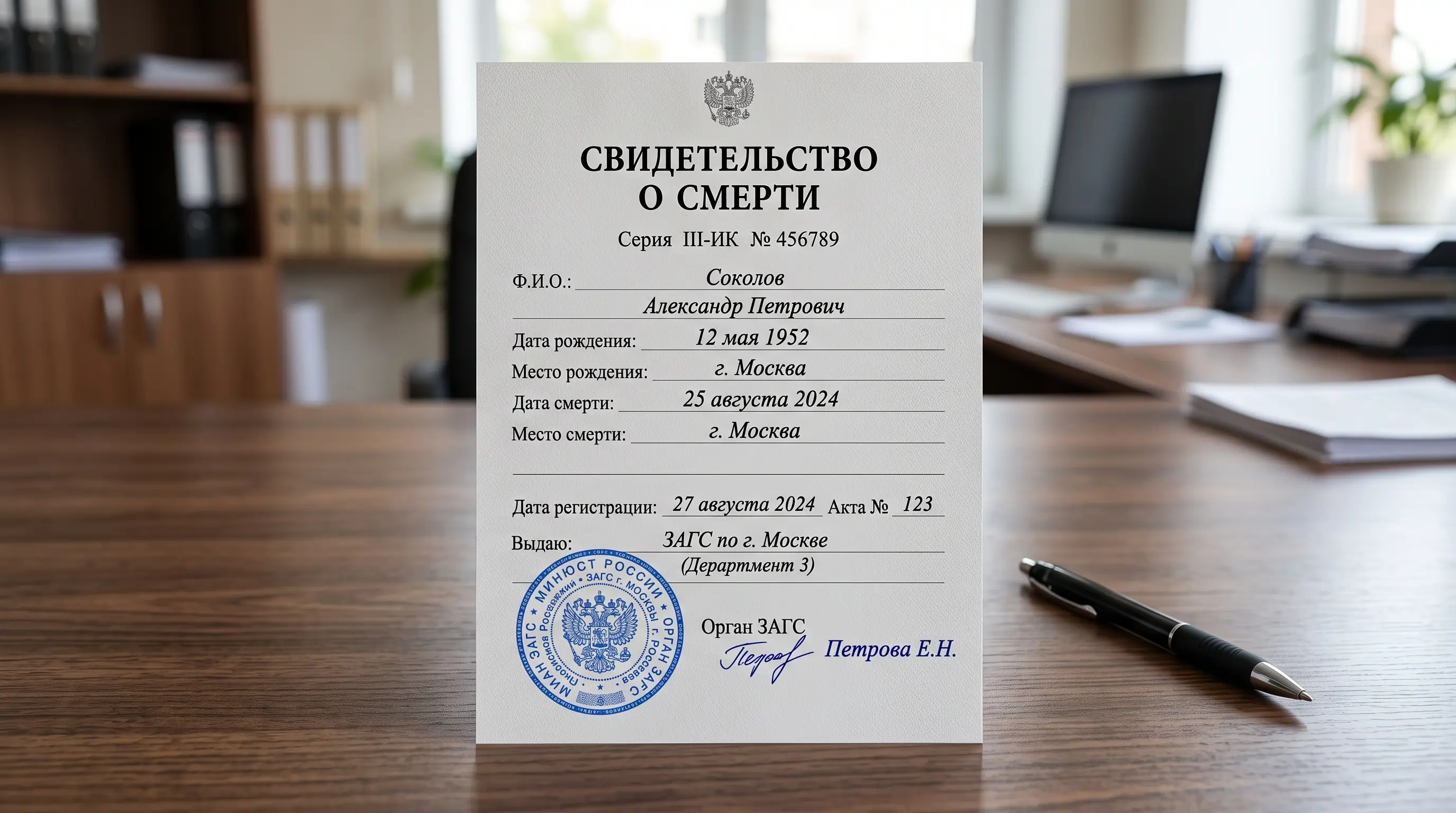 сколько дней дается на похороны — гербовое свидетельство о смерти с печатью